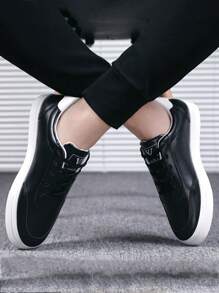 Moda de los hombres de plumas de impresión zapatillas de deporte de la PU,Cómodo antideslizante punta redonda de encaje hasta zapatillas de deporte casuales,Zapatillas de deporte de los hombres para el trabajo, el deporte y el diario - Negro - Ver 3