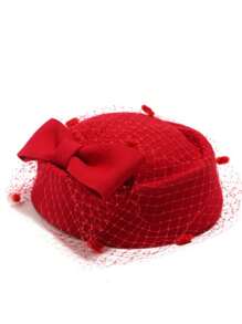 1 pieza Sombrero Fascinador de estilo británico elegante de vuelo de avión con lazo de malla de encaje de lana para mujeres adultas, accesorio de boda de sombrero blanco suave - Multicolor - Ver 9