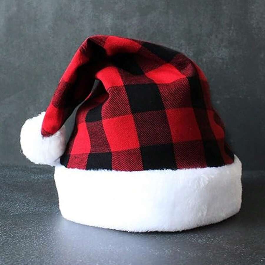 Christmas Santa Hat Red And Black Buffalo Plaid Santa Hat Luxury Plush