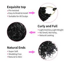 12 pulgadas Diadema Diosa Trenzas Crochet Cabello 6 paquetes Bob Diosa Trenzas Rizos con extremos rizados Extensiones de cabello sintético Crochet con bucles preformados - Negro - Ver 3