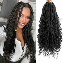 12 pulgadas Diadema Diosa Trenzas Crochet Cabello 6 paquetes Bob Diosa Trenzas Rizos con extremos rizados Extensiones de cabello sintético Crochet con bucles preformados - Negro - Ver 1
