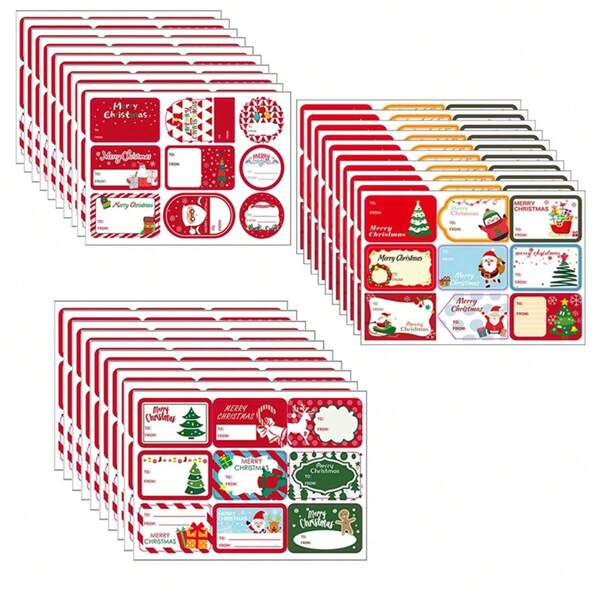 TYFYO 60-90 peças/10 folhas de etiquetas de Natal, 27 adesivos de presente autoadesivos com design, etiquetas de nome com bonecos de neve de Papai Noel, sinos de rena de árvore de Natal, etiquetas decorativas de feriado para presentes de Natal