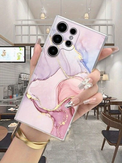 彩色大理石纹理透明手机壳 - 不对称图案 - 兼容 、Galaxy S24、S24+、S24 Ultra、S23、S23+、S23 Ultra、S22 Ultra、S22+、S21、S21+、S21 FE、S20 Lite、S20+、S20 Ultra、S20 FE，防震防水防摔防刮，国际版，非国内版