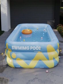 1pc Colorful Striped Triple Ring Thickened Inflatable Swimming Pool, Foldable And Suitable For Home Outdoor Use - Vibrant Blue - View 5