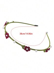 1pc Women's Multi-Color Flocked & Alloy Metal Flower Faux Pearl Headband, Elegant And Sweet Campus/Party/Dance Accessory For Daily Use Valentine's Day,Hairband,Hair Hoop Headbands Head Accessories Beauty Home Hair Accessories - Multicolor - View 3