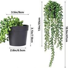 4pcs Artificial Hanging Plants, Potted Green Faux Grass & Ferns Plant, Fake Succulent Plant Hangers, Mandala Vine, Ivy For Wall Shelf, Home, Yard, Garden, Indoors And Outdoors Decoration, Valentine Day, Gift Gifts Birthday Graduation