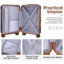 Bruno Cavalli Luggage 3 Piece Sets Carry On Luggage,20 Inch Suitcase With TSA Lock Spinner Wheels,PC Hardshell Travel Luggage Set With Travel Backpack - 藍色 - 查看 3