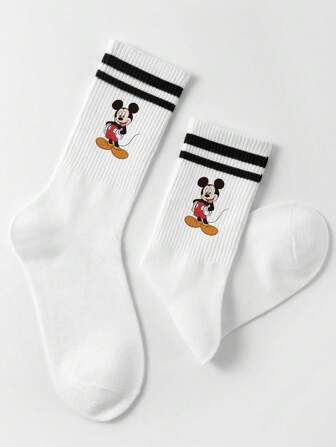 1 Pair Men's Mid-Calf Socks, Soft & Comfortable Double Bar Striped Design, Odor-Resistant, Moisture-Wicking, Casual & Sporty, Suitable For Students/Adults As Gift And Daily Wear, Fall