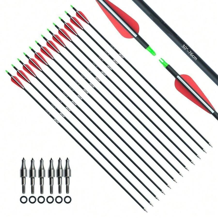 12X 28 Inch Carbon Arrows 7.8mm Spine 500 7.8mm Archery For Compound Recurve Bow - Red - View 1