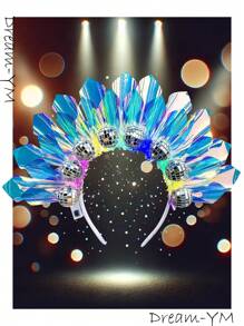 LED 發光迪斯可球頭箍 - 手工製作發光迪斯可球頭飾閃爍激光皇冠發光頭箍頭飾， 適用於女士狂歡節、嘉年華、cosplay、狂歡派對等頭髮配件 - 彩色 - 查看 1