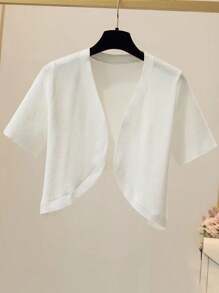 1 pieza Chaqueta de malla transparente anti-UV para mujer para vestido ligero con tirantes, cubierta de chifón sin mangas