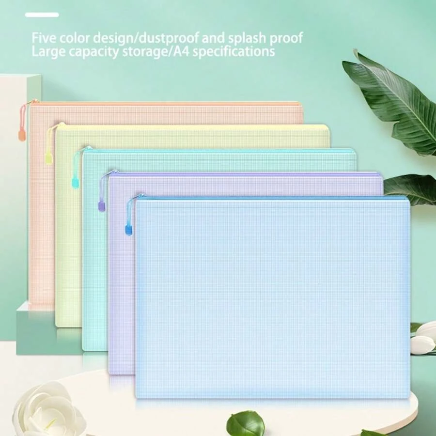 BUNKI 5pcs/Set Colorful A4 Zipper File Folders, Minimalist Multi-Purpose Transparent Stationery Bags For Students, Back To School - Multicolor - View 1