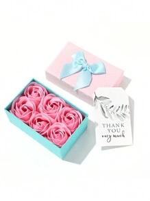 6 件装玫瑰花礼盒，带卡片，花香玫瑰香皂花瓣沐浴皂，花盒装，女士沐浴皂，植物精油花皂套装，适合生日、情人节、感恩节、返校情人节