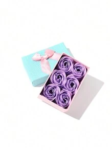 6 件装玫瑰花礼盒，带卡片，花香玫瑰香皂花瓣沐浴皂，花盒装，女士沐浴皂，植物精油花皂套装，适合生日、情人节、感恩节、返校情人节