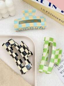 3-Piece Set Of Women's Sweet And Cute Checkerboard Grip Clips, Made Of Acetic Acid Material For Daily Commuting Fixed Hair, Classic Style Plate Hair Medium Grip Clip, Valentine's Day Couple As Gift Hair Accessories, Hair Claw, Claw Clips, Hair Jaw Clip, Hair Clutch