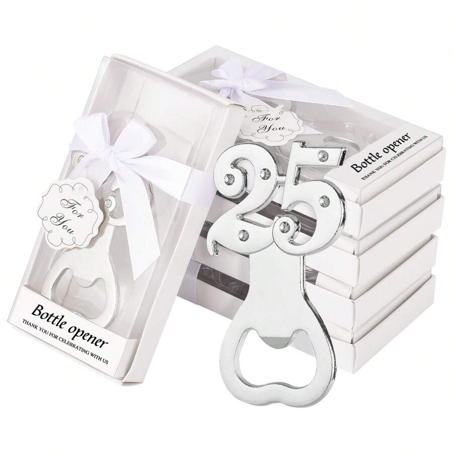 12 pezzi Regali per il 25° anniversario di matrimonio, apribottiglie commemorativo in argento per il 25° anniversario di matrimonio, decorazione, regalo per matrimonio o sposa, regalo per feste, regalo per raduni famigliari, souvenir, regalo per sorella, regalo per migliore amica, regalo per amici, regalo divertente, regalo di Natale - Argento - Visualizzare 1