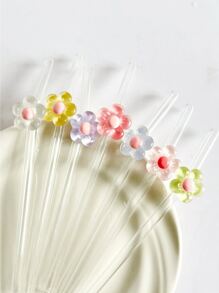 1pc Colorful Small Flower Glass Straw, Transparent, Reusable, Perfect For Milkshakes, Fruit Juice, Cocktails, Cold Drinks, Parties, Bent Head School Supplies,Christmas Gift - Small Flower Straw Series - View 3