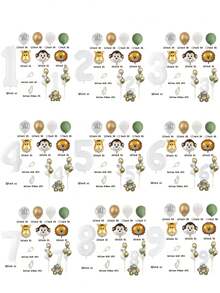 28pcs Cartoon Animal Number Balloons Birthday Balloons Set - Multicolor - View 3