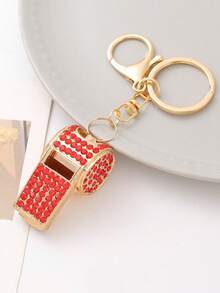 1pc Exquisite Studded Referee Whistle Keychain, Creative Metal Whistle Car Key Chain Accessory, Bag Charm - Multicolor - View 11