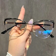 1 件女士时尚平光镜片眼镜 2024 新款复古简约精致轻奢猫眼眼镜带金属铰链，适合驾驶、日常佩戴、派对、海滩度假和装饰，用途广泛 - 無色 - 查看 13