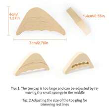 1對帶有可調節半尺碼鞋墊的足趾盒墊，防滑和舒適減少腳趾疼痛 - 米色 - 查看 6