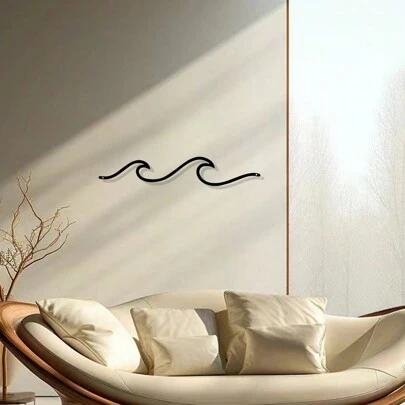 1pc Iron Artwork Ocean Wave Line Art Metal Wall Mount, Simple Black Sea Lover Decoration Art Wall Sign Sticker, Living Room Bedroom Home Wall Decor, Gift,Home Decor ,Room Decor,Wall Decor
