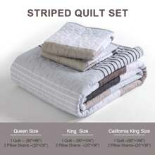DJY 3 Pieces Orange Striped Quilt Set Queen King California King Size Boho Bedspread Coverlet Bed Set With Two Pillow Covers,Soft Lightweight Microfiber Floral Pattern,Summer Home Bed Room Decor ,Wedding Items,Home Bed Room Decor,Ideal Gift,All Season - 灰色&棕色 - 查看 6