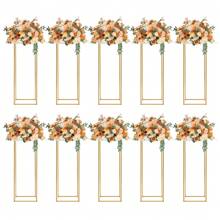 CNCEST 10 Pcs Gold Wedding Flower Centerpiece, Metal Flower Holder Flower Arrangement, Tall Geometric Centerpieces Vase For Table, Home Party Wedding Decorations Flower Rack(32in/80cm) - 32寸 - 查看 1