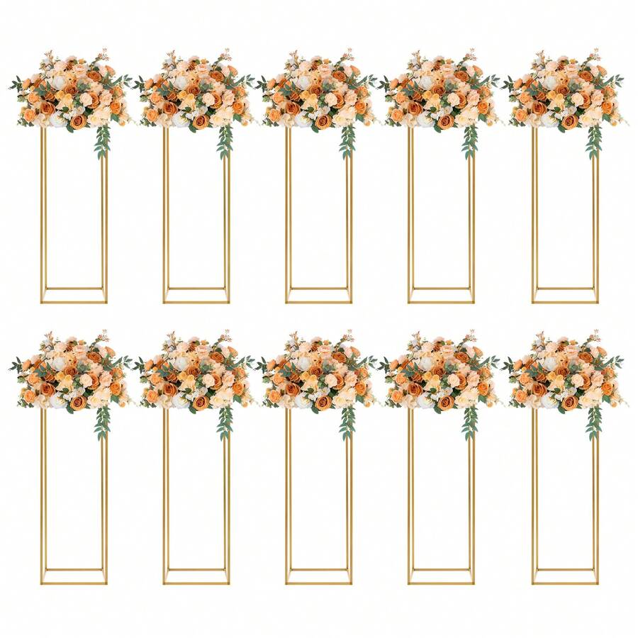 CNCEST 10 Pcs Gold Wedding Flower Centerpiece, Metal Flower Holder Flower Arrangement, Tall Geometric Centerpieces Vase For Table, Home Party Wedding Decorations Flower Rack(32in/80cm) - 32寸 - 查看 1