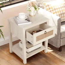 VOWNER 23.6'' Tall 1 - Drawer White Wicker Nightstands (Set Of 2) - 白色 - 查看 6