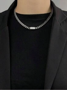 1 件简约钛钢项链，独特链项链，适合男士，时尚锁骨链，时尚嘻哈配饰，适合圣诞节、新年、情人节礼物 - 白色 - 查看 2