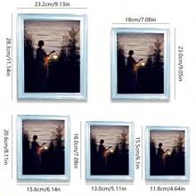 Marco de fotos decorativo plateado para mostrar fotografías de paisajes, retratos, arquitectura, mascotas y otros temas. Puede ser exhibido horizontal o verticalmente. Adecuado para dormitorio, sala de estar, comedor, pasillo, entrada, hotel y otros lugares. (Imagen sólo como referencia, se incluye papel fotográfico al azar) - Plateado - Ver 3