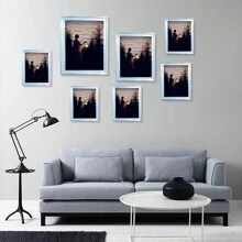 Marco de fotos decorativo plateado para mostrar fotografías de paisajes, retratos, arquitectura, mascotas y otros temas. Puede ser exhibido horizontal o verticalmente. Adecuado para dormitorio, sala de estar, comedor, pasillo, entrada, hotel y otros lugares. (Imagen sólo como referencia, se incluye papel fotográfico al azar) - Plateado - Ver 9