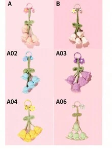 手工編織鈎針百合花鑰匙扣，波西米亞風格創意鑰匙扣，編織百合花鑰匙扣時尚女孩背包吊飾，可愛鑰匙圈袋裝飾扣 - 彩色 - 查看 4