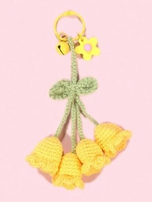 手工編織鈎針百合花鑰匙扣，波西米亞風格創意鑰匙扣，編織百合花鑰匙扣時尚女孩背包吊飾，可愛鑰匙圈袋裝飾扣 - 彩色 - 查看 8
