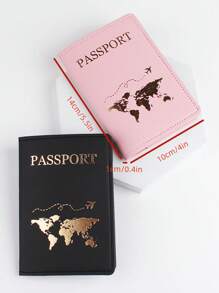 2入組時尚輕便PU皮革情侶旅行套裝，可用於飛行、返校，款式設計簡約時尚且帶有飛機圖案，單色，適用於學生、女士和男士，婚禮、訂婚、假期，護照保護和防盜功能 - 彩色 - 查看 3