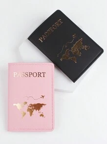 2入組時尚輕便PU皮革情侶旅行套裝，可用於飛行、返校，款式設計簡約時尚且帶有飛機圖案，單色，適用於學生、女士和男士，婚禮、訂婚、假期，護照保護和防盜功能 - 彩色 - 查看 5