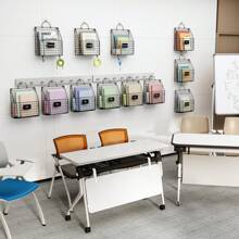 4 Pockets Hanging File Holder Organizer Metal Wall Mount Magazine Rack  With Handles And 4 Adhesive Wall Hooks, Metal Wall File Holder Paper Document Rack For Office And Home - 黑色 - 查看 9