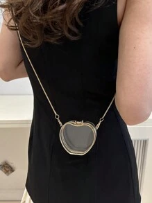 女士迷你手提包，新款潮流小众亚克力透明链条斜挎包，耳机包，心形小包，情人节礼物 - 無色 - 查看 5