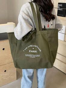 Contrast Color, Lightweight, Suitable For Going To School, Campus, Library, Shopping, Travel, Outdoor, Picnic, Large Capacity Tote Bag Shoulder Bag, Tote Bags For Students, Multiple Compartments, Perfect For Beach, School, Work & Daily Use