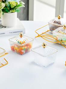 1 Stück Mehrzweck Snack-Servier-Set - Plastik Quadratischer Trockenobst & Nuss Teller mit Eisenständer für Zuhause, Wohnzimmer und Couchtisch, Weihnachtsgeschenk