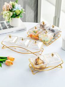 1 Stück Mehrzweck Snack-Servier-Set - Plastik Quadratischer Trockenobst & Nuss Teller mit Eisenständer für Zuhause, Wohnzimmer und Couchtisch, Weihnachtsgeschenk