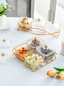 1 Stück Mehrzweck Snack-Servier-Set - Plastik Quadratischer Trockenobst & Nuss Teller mit Eisenständer für Zuhause, Wohnzimmer und Couchtisch, Weihnachtsgeschenk