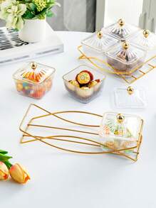 1 Stück Mehrzweck Snack-Servier-Set - Plastik Quadratischer Trockenobst & Nuss Teller mit Eisenständer für Zuhause, Wohnzimmer und Couchtisch, Weihnachtsgeschenk