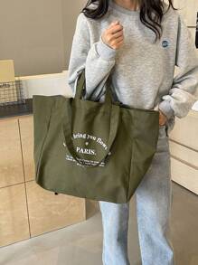 Contrast Color, Lightweight, Suitable For Going To School, Campus, Library, Shopping, Travel, Outdoor, Picnic, Large Capacity Tote Bag Shoulder Bag, Tote Bags For Students, Multiple Compartments, Perfect For Beach, School, Work & Daily Use