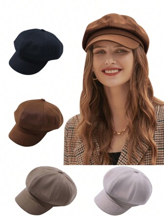 LEAJOURNO. 1 pieza Gorra octogonal de unicolor, favorecedora y pequeña, estilo japonés, boina casual de estudiante, estilo británico vintage, adecuada para primavera y otoño