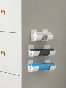 1/2 Pairs  No Drill Storage Rack For Cling Film, Garbage Bags, Cabinets, Refrigerators Side Wall Shelf - White - View 2