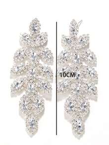 1 pieza Pendientes de cristal plateados, accesorios con diseño exagerado de hoja de cristal - Plateado - Ver 4