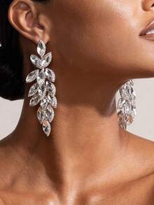 1 pieza Pendientes de cristal plateados, accesorios con diseño exagerado de hoja de cristal - Plateado - Ver 1