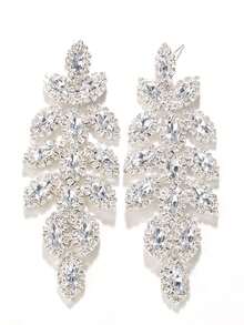 1 pieza Pendientes de cristal plateados, accesorios con diseño exagerado de hoja de cristal - Plateado - Ver 3